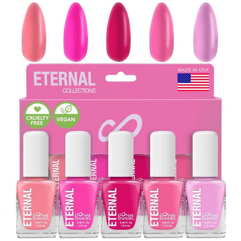 Eternal Pink Nail Polish Set for Women (SO PINK) - Pastel Pink Nail Polish Set for Girls - Long Lasting & Quick Dry Natural Nail Polish Kit for Home DIY Mani Pedi - Made in USA, 13.5mL (Set of 5) - Image 1